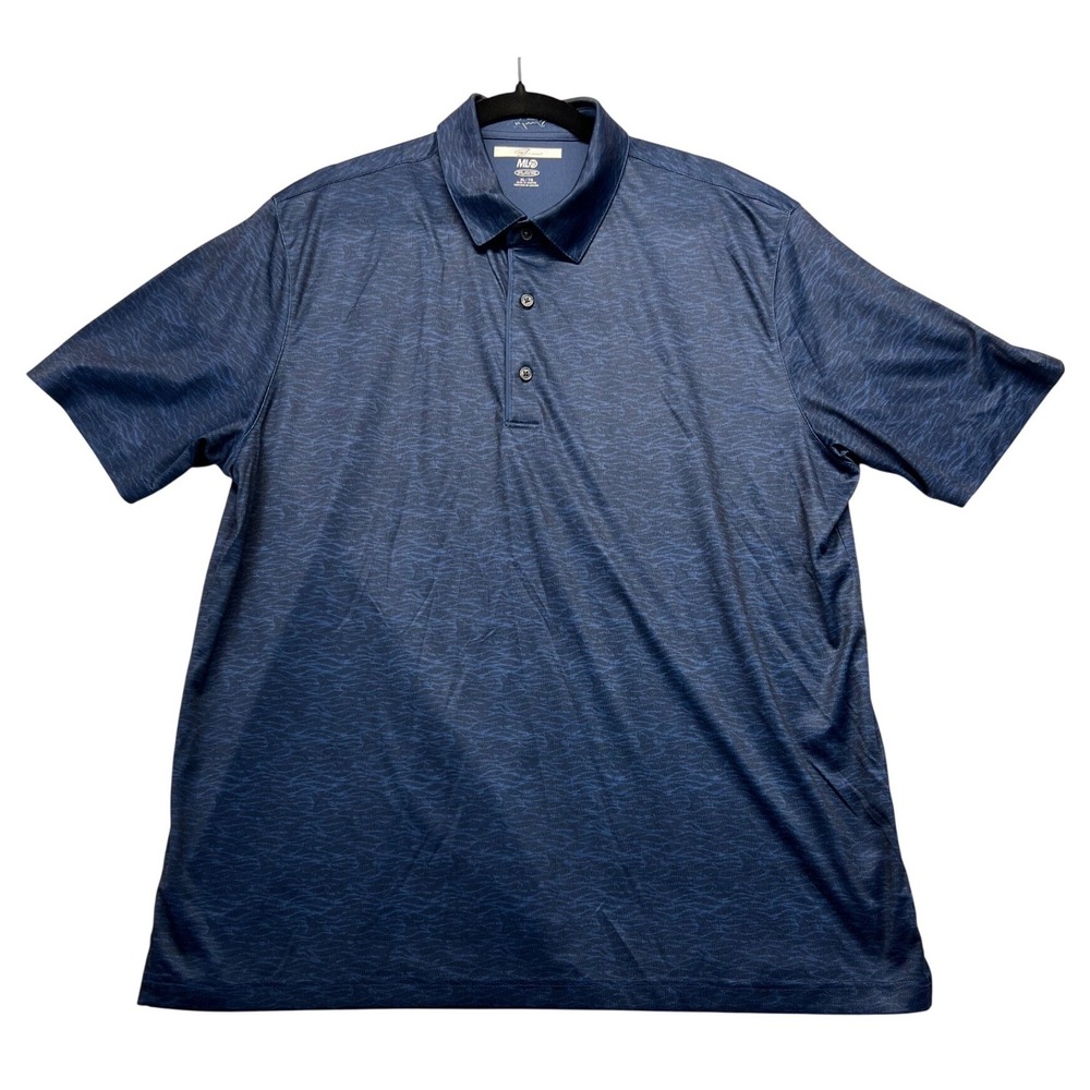 Greg Norman ML75 Play Dry Mens XL Blue Wave Print Golf Polo Shirt Short Sleeve